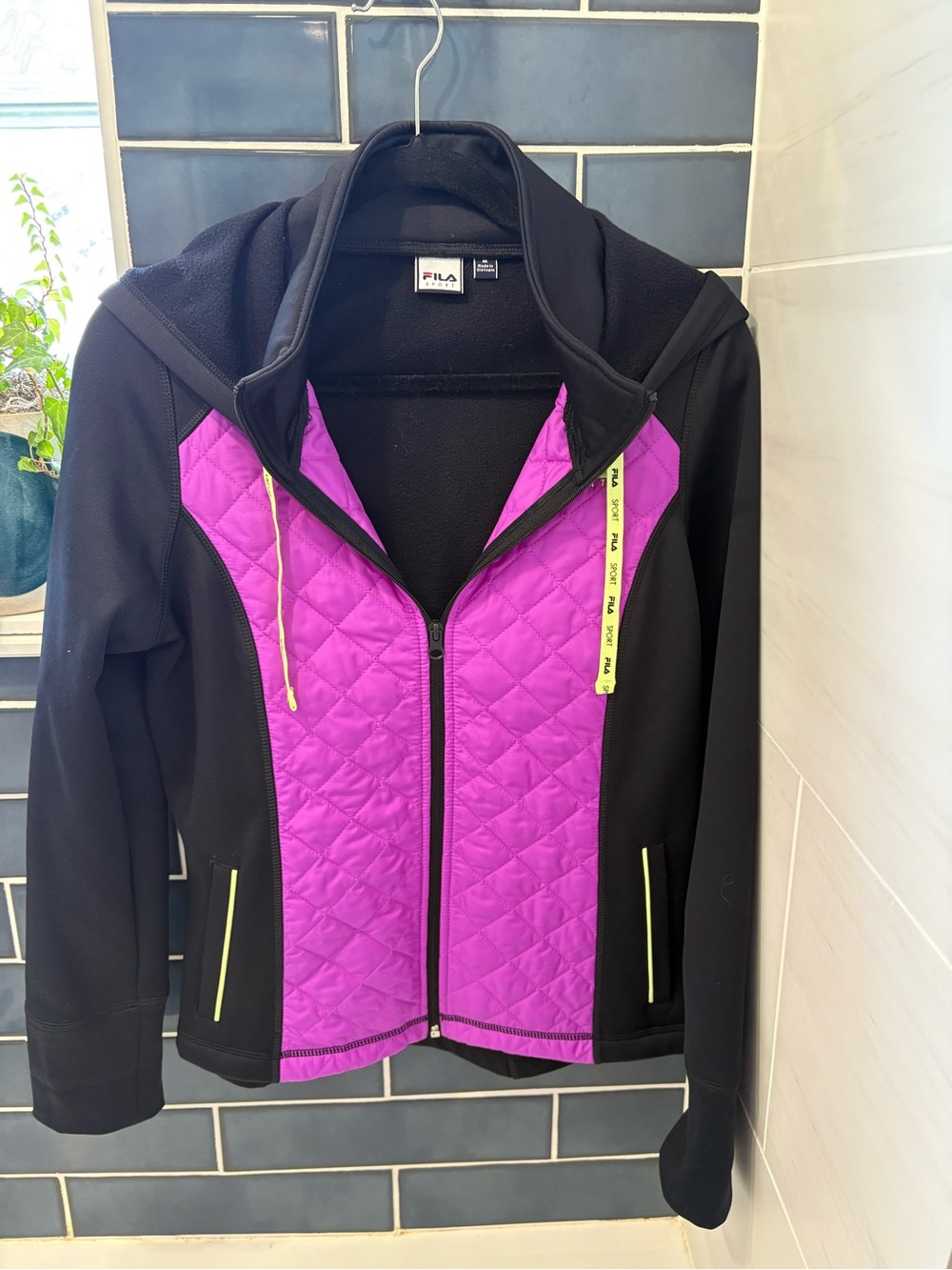 FILA Black Jacket with Bright Purple Quilted Front